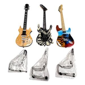 Miniature Guitars Lot 3 Approx 9.5 inch tall with stands Dollhouse